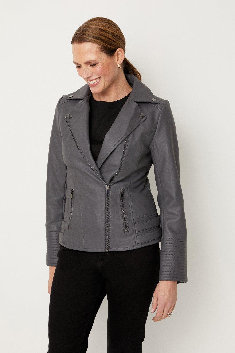 Grey leather 2024 jacket womens uk